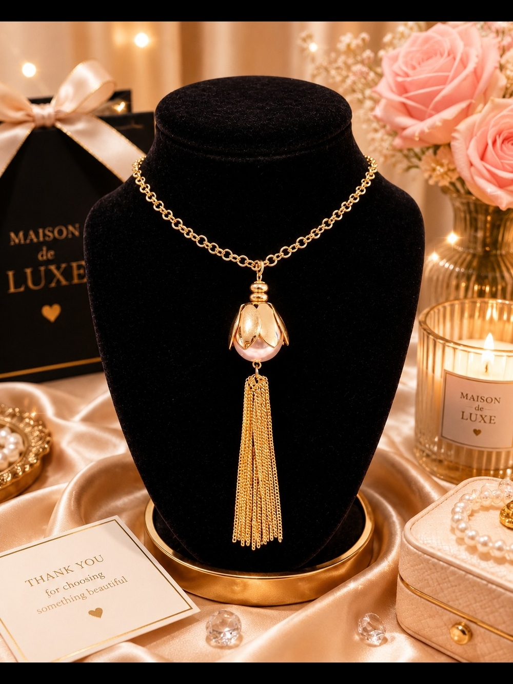 Talbots Gold-Tone Pearl Pendant Necklace with Tassel